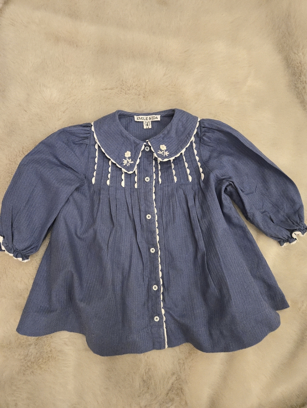 Emile et Ida Blue Embroidered Dress – Size 2A